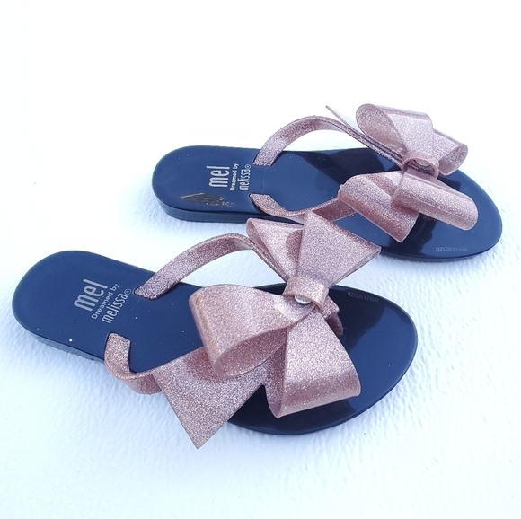 Melissa Girls Harmonic Sweet VII Black Bow Slip On Flip Flop Sandals Size 11 - Picture 4 of 7